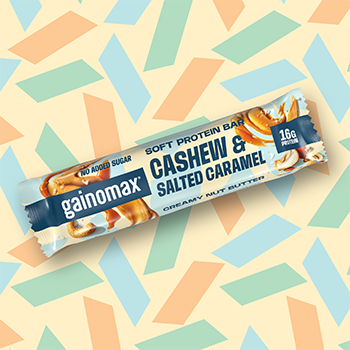 The new cashew and salted caramel bar from Gainomax soft bar series